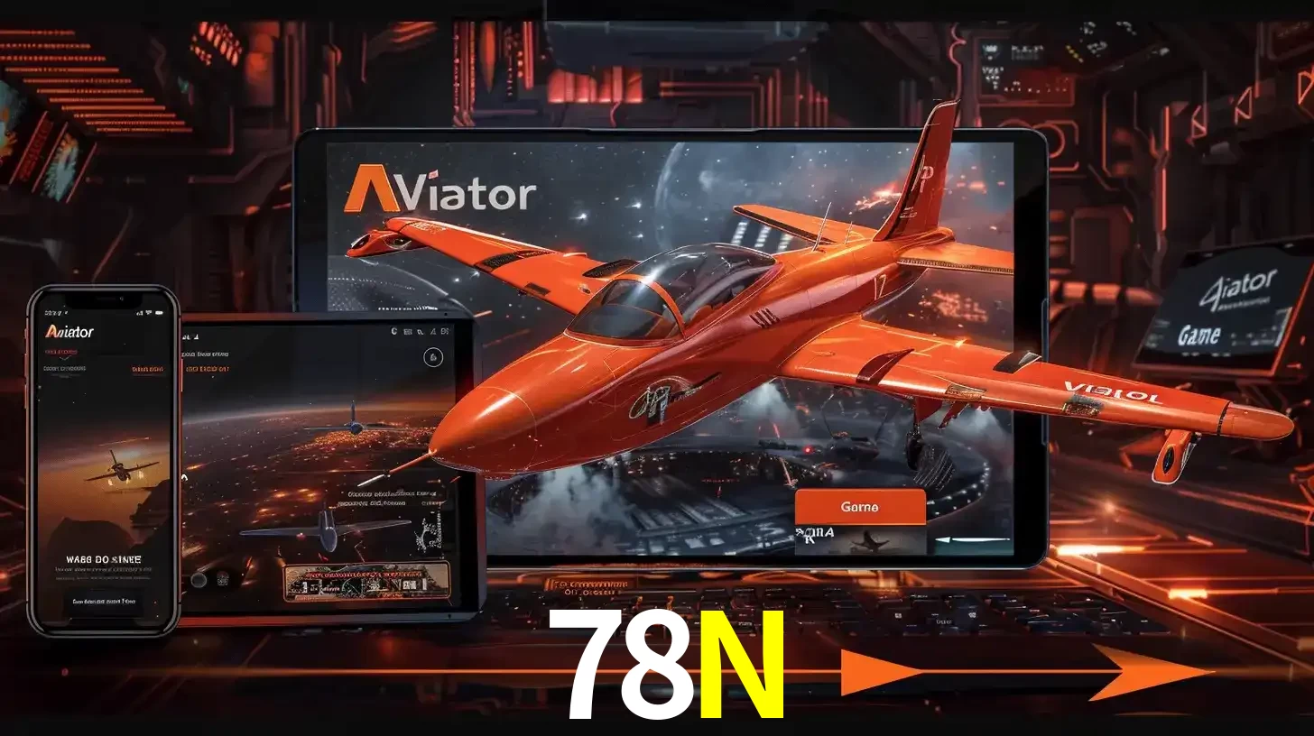 Apresentação tecnológica do jogo Aviator com um avião saindo da tela de um tablet, demonstrando a experiência imersiva em múltiplos dispositivos no 78N.