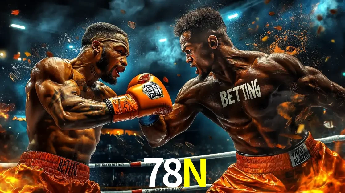 Dois boxeadores em uma luta intensa e explosiva, representando a adrenalina e as oportunidades de apostas em esportes de combate disponíveis na plataforma 78N.